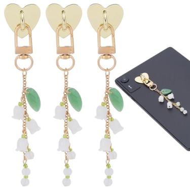Imagem de PLIGREAT 3 peças de correntes florais para Kindle, berloques de telefone para leitor eletrônico de flor de sino, lindos berloques de bolsa com gancho de coração, pulseiras decorativas, acessórios para