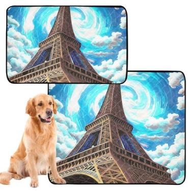 Imagem de TSENQUE Tapetes reutilizáveis da Torre Eiffel Blue Skies Clouds para animais de estimação, tapetes laváveis para xixi para cães, tapete impermeável para gaiola, almofadas de treinamento de filhotes