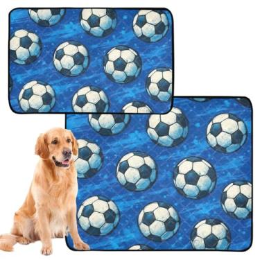 Imagem de Bolas de futebol fofas almofadas de xixi laváveis azuis para cães e animais de estimação, reutilizáveis, antiderrapantes, à prova d'água, tapetes absorventes de treinamento para penico, médio + grande