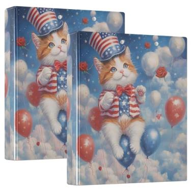 Imagem de Chapéu personalizado do Dia da Independência para gatos dos EUA, fichários de 3 cm, 3 anéis, 200 folhas, pastas, anel redondo, fichário de escritório, 31,5 x 27 x 6 cm, 1 pacote