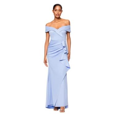 Imagem de Xscape Vestido feminino longo tomara que caia com decote em coração e babados laterais, Peri, 42