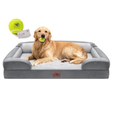 Imagem de Cama extra grande para cães, ortopédica GG, lavável com espuma viscoelástica para cães grandes, impermeável, sofá, capa removível, fundo antiderrapante, brinquedo de bola de tênis, 106 x 76 cm