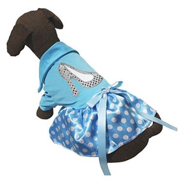 Imagem de Pet Supply Sapato de salto alto azul claro camiseta de algodão com bolinhas tutu vestido para cachorro (grande)