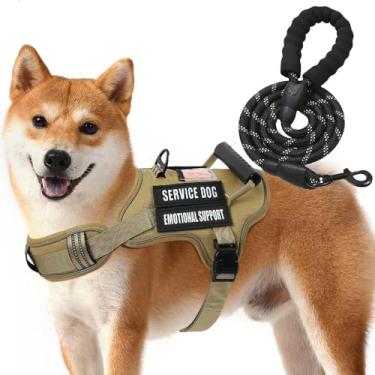 Imagem de Peitoral para cães ajustável, refletivo, fácil de controlar, pequeno, médio e grande, com uma coleira resistente para cães de 1,5 m