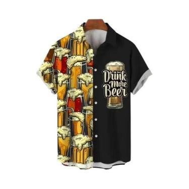 Imagem de Camisa Masculina De Verão Com Estampa 3D Para Festival De Cerveja, Est