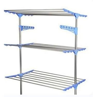 Imagem de Varal de Roupa Articulado Vertical, Dobrável com Rodas, 3 Níveis, Aço Inoxidável e Plástico Azul, 166x75x45cm