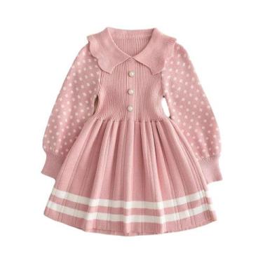 Imagem de Vestido De Suéter Tricotado Com Estampa De Poá Para Meninas, Vestido C
