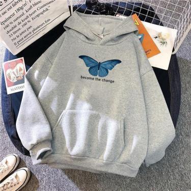 Imagem de Moletom Borboleta Azul Butterfly Estilo Tumblr Moletom Com Capuz Inverno Methodic-Feminino