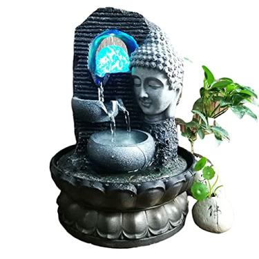 Imagem de ornamentais Fonte de água criativa da estátua de Buda com luz LED, cachoeira ornamental de resina ambiental, para casa, escritório, decoração de quarto relaxamento
