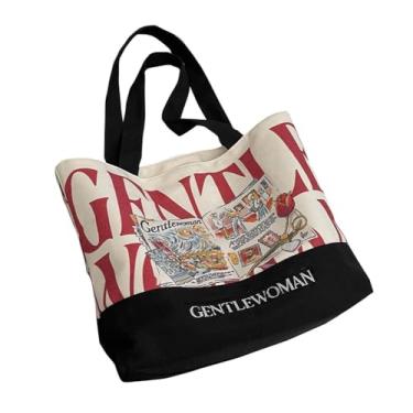 Imagem de RYZGOJV Sacola grande de lona de algodão super forte, bolsa de pano reutilizável para compras de supermercado, sacola elegante para mulheres - letras vermelhas