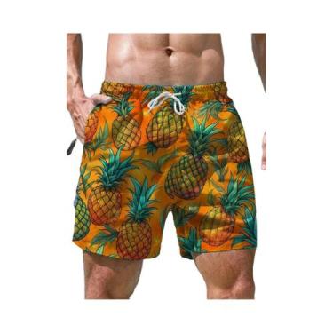 Imagem de Shorts De Praia Masculinos Com Estampa De Abacaxi Em 3D, Secagem Rápid