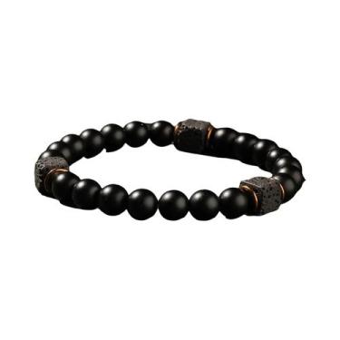 Imagem de Pulseira Redonda De Pedra Vulcânica Preta Para Homens, Design Criativo