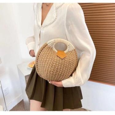 Imagem de Bolsa de Praia Redonda Bola Artesanal - NoBrand, Bege