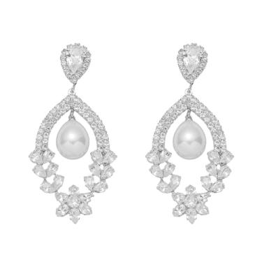 Imagem de Brincos pendentes longos em camadas com lágrima de zircão e strass – Brincos de zircônia cúbica cintilante para mulheres, festa de casamento, roupa formal à noite, Medium, Zircônia cúbica, Zircônia