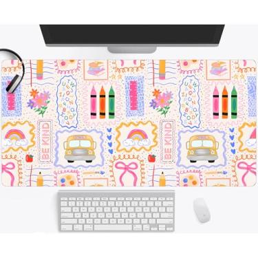 Imagem de Tapete rosa fofo para sala de aula, grande, para jogos, mouse pad de mesa 2GG, tapete de mouse estendido para jogos, decoração de escritório (90 x 39,9 cm) com bordas costuradas, tapete grande