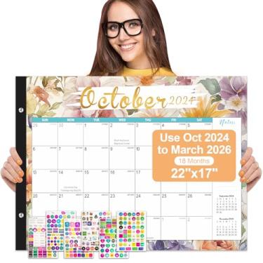 Imagem de Gannyfer Calendário de mesa 2024-2025, calendário de mesa grande 2025, uso de outubro de 2024 a março de 2026, calendário anual de 18 meses de 56 x 43 cm, papel grosso com protetores de canto