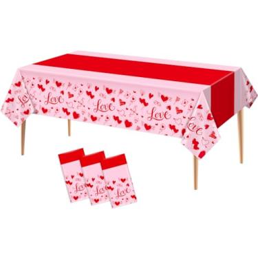 Imagem de 3 peças de toalhas de mesa de plástico para o Dia dos Namorados, arco cupido, flecha, amor, toalha de mesa retangular, rosa, vermelho, coração, capas de mesa para casamento, noivado, aniversário