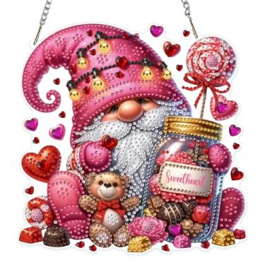 Imagem de GHHKUD Kit de pendurar arte de diamante gnomo para adultos, kits de pirulitos para pendurar em dupla face com diamantes para adultos, enfeites de acrílico de formato especial, pingentes para janela