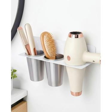 Imagem de Organizador de ferramentas de cabelo, suporte de parede para ferramentas de cabelo, suporte de parede com 2 xícaras, organizador de secador de cabelo, suporte de parede, suporte de parede para