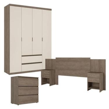 Imagem de Guarda Roupa Solteiro Nobre 4 Portas Rustic Off White com Cômoda Gavet