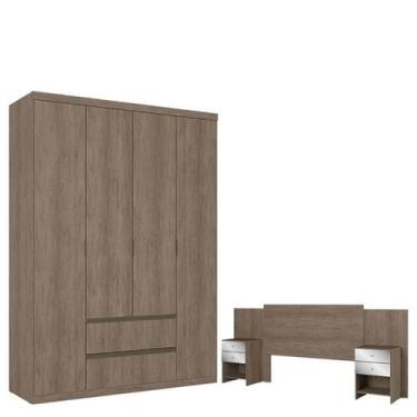 Imagem de Guarda Roupa Solteiro Nobre 4 Portas Rustic Acetinado e Cabeceira Form
