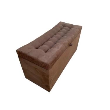 Imagem de Puff Baú Organizador 1 Metro | Assento Estofado Suede | Suporte 180kg(Marrom suede,Rodizios c/travas)