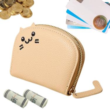 Imagem de Carteira de bolsa, bolsa de cartão,Bolsa pequena carteira de couro PU com zíper - Porta-cartões com zíper pequeno, carteira portátil de gato de desenho animado para meninas e mulheres