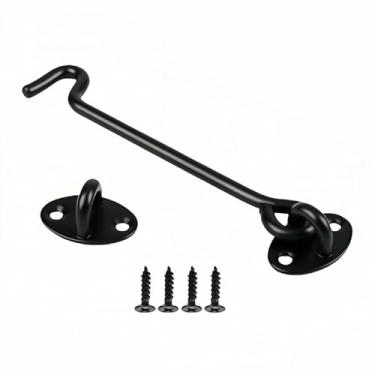 Imagem de Trava de gancho e olhal de 15 cm para portas deslizantes e janelas de celeiro – Fechadura de porta de aço inoxidável e aço inoxidável resistente com parafusos pré-instalados, resistente à ferrugem