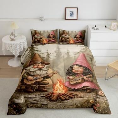 Imagem de Conjunto de edredom Queen de desenho animado, aventura, acampamento, aventura, para decoração de quarto de crianças, meninas, mulheres, tenda, pinheiro, guitarra, música, 3 peças, conjunto de edredom