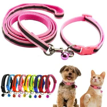 Imagem de XS Conjunto de coleira de cachorro, coleiras de nylon para filhotes de cachorro com sino, coleiras reflexivas básicas para cães pequenos, para meninas XXS Xs, areia de animais pequenos, rosa