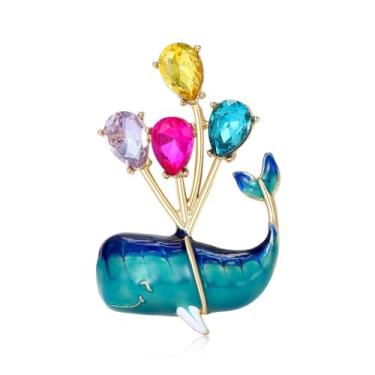 Imagem de Kokoma Broche de baleia de balão para mulheres colorido zircônia cúbica animal marinho lapela distintivo corpete joia delicada para terno de vestido de pano