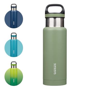 Imagem de BJPKPK Garrafa de água isolada de aço inoxidável de 510 g com alça de parede dupla garrafa isolada a vácuo livre de BPA, verde floresta