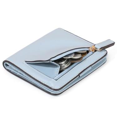 Imagem de Carteira de couro PU para mulheres, homens e crianças, organizador de moedas com bloqueio de RFID, bolsa pequena para fivela de cartão de dinheiro e fecho de zíper, Azul, Carteira unissex