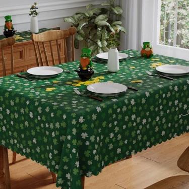 Imagem de Siilues Toalha de mesa retangular para Dia de São Patrício 152 x 300 cm, toalha de mesa lavável verde trevo Lucky St Patricks primavera férias impermeável borda recortada toalha de mesa decoração de