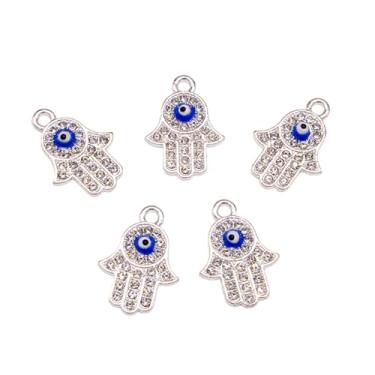 Imagem de ARTISAMILY Pingente de liga de olho turco de palmeira azul olho turco colar de metal pingente, brinco, pulseira, chaveiro, pingentes de prata dourada, enfeite de pendurar para fazer joias, artesanato