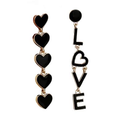 Imagem de Brincos femininos assimétricos vermelhos para dia dos namorados com letras esmaltadas em forma de coração, brincos longos com pingente de amor, presentes de aniversário, Large, Metal, Sem pedra