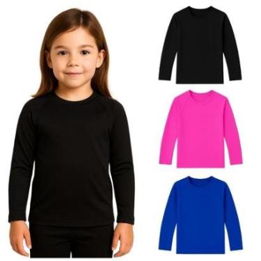 Imagem de Kit 3 Camisetas Manga Longa Infantil Menina Proteção Solar-Feminino