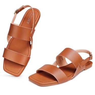 Imagem de FITORY Sandálias rasteiras femininas modernas, quadradas, bico aberto, fivela ajustável, chinelos verão tamanho 6-11, Todo marrom, 36
