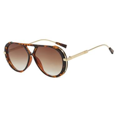 Imagem de Óculos de Sol Feminino e Masculino em Metal com Degradê em Cores Candy, Proteção UV400, Ideal para Esportes ao Ar Livre, Corrida e Ciclismo, Estampa de Leopardo