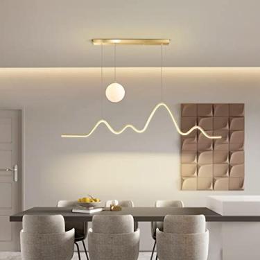 Imagem de Luminária pendente LED moderna para sala de jantar, design linear com controle remoto, altura ajustável, ideal para mesa de jantar, escritório e sala de estar (Dourada, B)