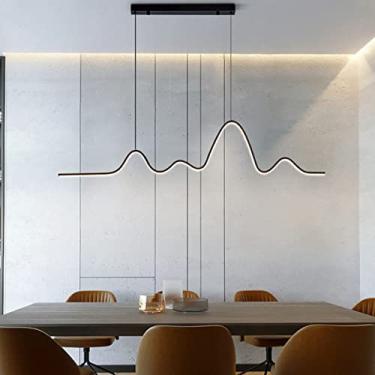 Imagem de Luminária pendente LED moderna para sala de jantar, com design linear e controle remoto. Altura ajustável, ideal para mesa de jantar, escritório e sala de estar. Lustre (Preto, A).