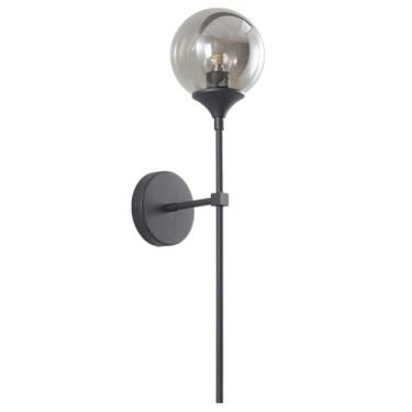 Imagem de Aplique de parede moderno com globo de vidro cinza fumê, aplique de parede fino preto fosco, luminária de parede longa e fina, luminária de parede vintage industrial para corredor, escadas e