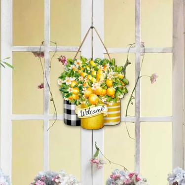 Imagem de Bem-vindo enfeite de verão para pendurar vaso de flor de limão, placa para decoração de pendurar para parede interna ao ar livre, porta da frente, varanda