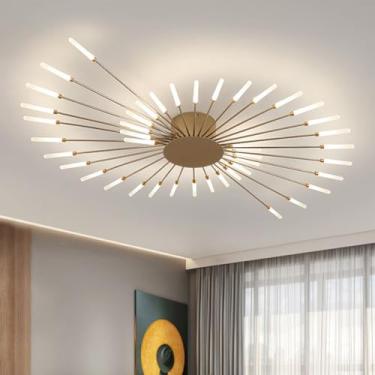 Imagem de Lustre de teto LED moderno, dimerizável, com 42 lâmpadas, cúpula de acrílico, ideal para sala de jantar, quarto e sala de estar. Temperatura de cor: 3000-6000K. Efeito fogos de artifício (do