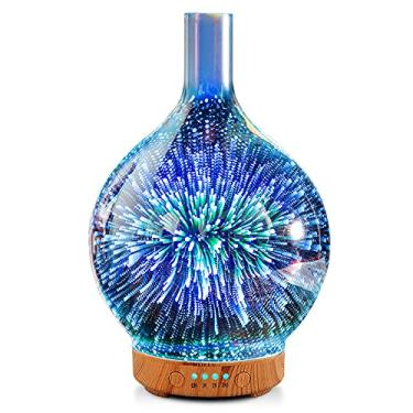 Imagem de Difusor de óleo perfumado de vidro, umidificador de aromaterapia ultrassônico 3D, difusor de óleo essencial de névoa fria que muda de cor com temporizador, lâmpada de aroma livre de BPA, desligamento