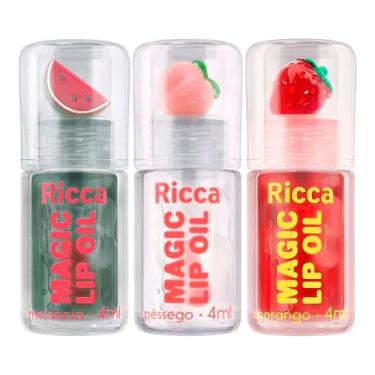 Imagem de Kit 3 Gloss Magic Lip Oil Morango Pêssego Melancia Ricca Brilho Labial