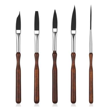 Imagem de DOPENSPI Kit de 5 pincéis para iniciantes, conjunto de pincéis listrados de alto desempenho com forro de espada, cabeça chata para pintura artística detalhada, cabo de madeira de bétula, cerdas de