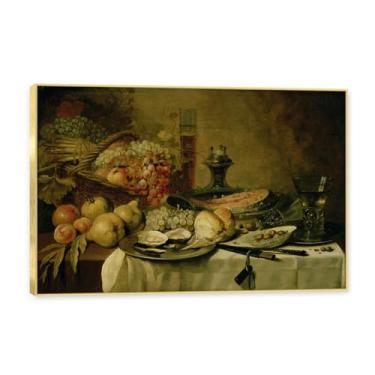 Imagem de Moldura dourada. Arte vintage emoldurada de frutas mortas, pintura clássica de cozinha country, decoração de parede de casa de fazenda quente para sala de jantar e cozinha. C33. 40 x 60 cm - 15,8 x