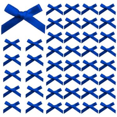 Imagem de 100 peças de mini laços - laço de cetim pequeno de 4 cm para artesanato, embrulho de presente, scrapbook de costura - decorações de caixa de presente de lembrancinhas de festa de casamento (azul royal