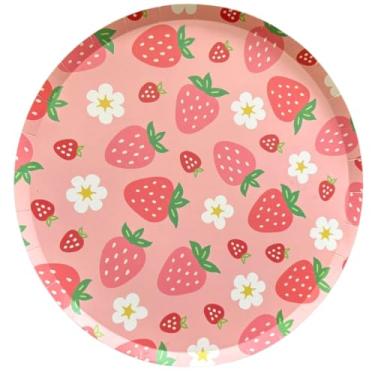 Imagem de Prato Descartável Morango Premium 23,5cm | Papel 350g/m² Importado | Kit com 8 Unidades | Festa Infantil e Mesa Posta